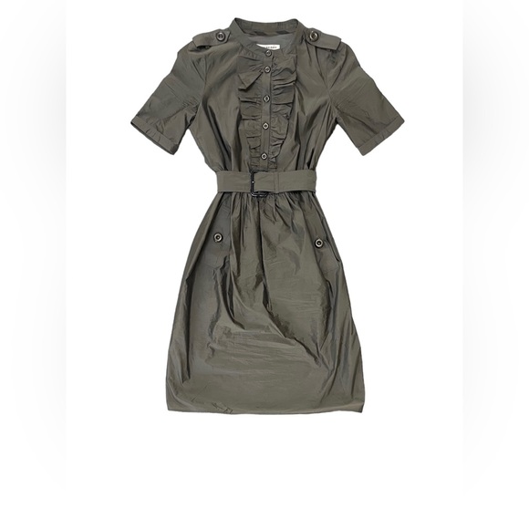 Burberry Dresses & Skirts - Burberry Sateen S/S Banded Collar Ruffle Placket Belted Shirt Dress, Size 2 (XS)